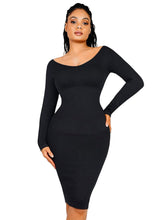 New Brown V-Neck Seamless Screw Thread Fabric Body Shaper Dress